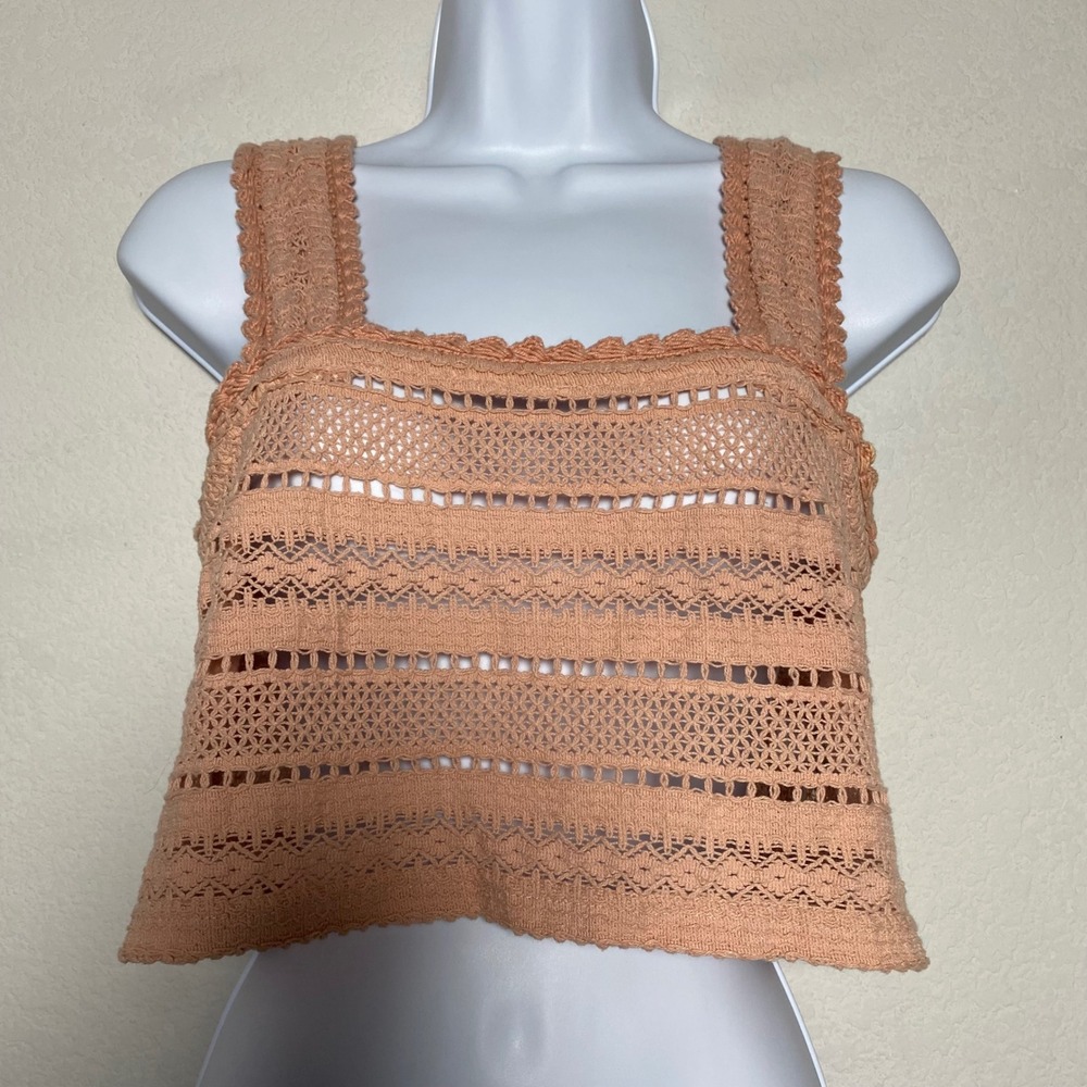 Aerie Crochet Tank Top XS Peach Womens Cottagecore Boho Pointelle Knit Crop Top